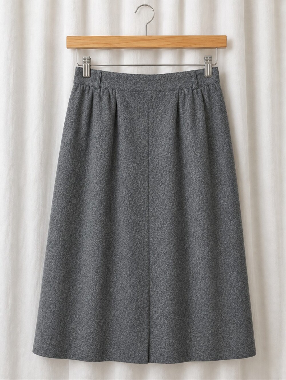 Vintage Panther Gray Wool Pleated High Waist Pockets Tailored Preppy Midi Skirt